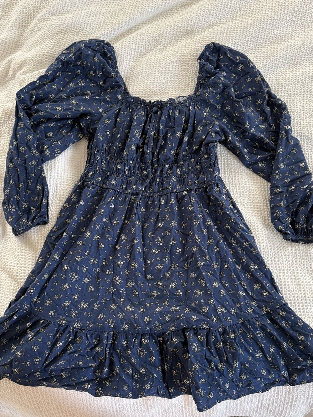 Celebrity Pink Navy Blue Floral Smocked Mini Dress